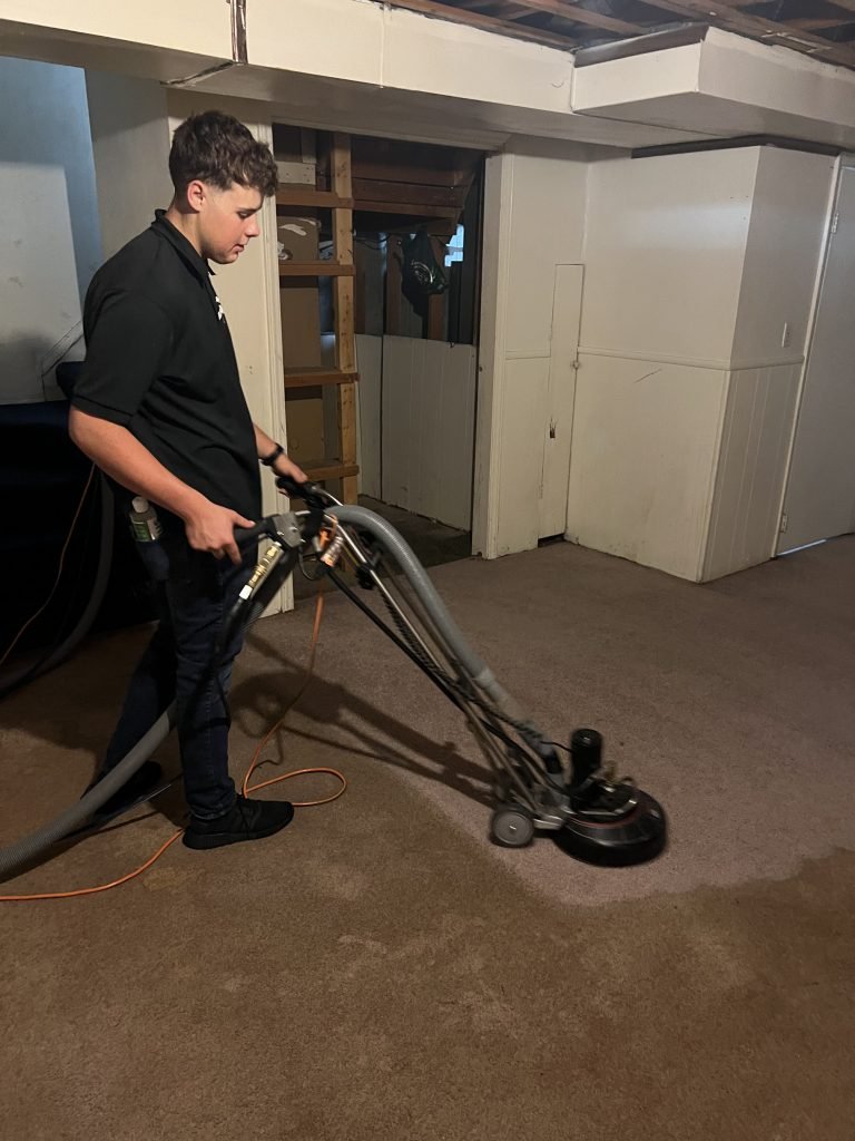 Colorado Carpet Masters technician Grant cleaning carpet in Brighton CO